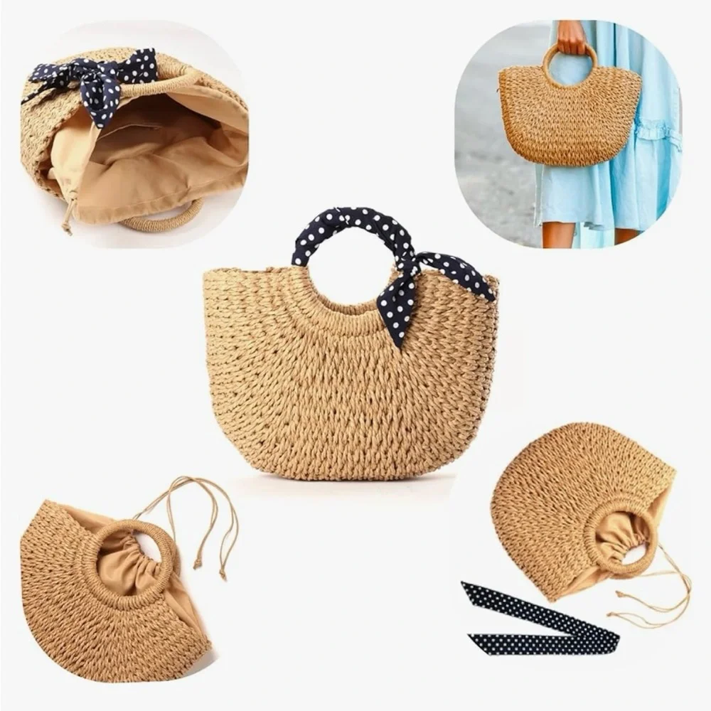 Summer large beach handmade rattan straw tote bag